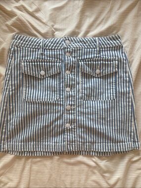 LOFT Blue and White Striped Button-Front Mini Skirt
